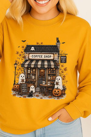 Brew & Boo Coffee Shop Heavy Cotton Long Sleeve Adult T-Shirt - Wholesale Accessory Market