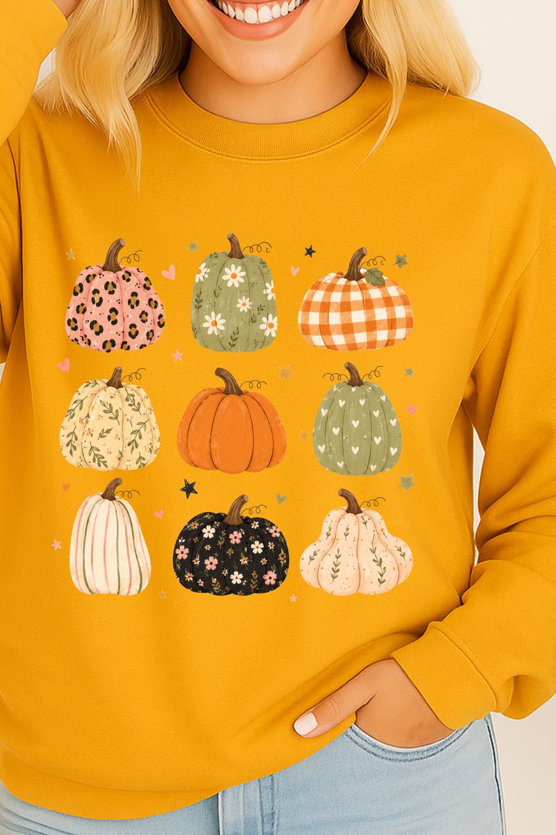 Patchwork Pumpkin Parade Heavy Cotton Long Sleeve Adult T-Shirt - Wholesale Accessory Market