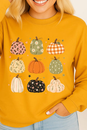 Patchwork Pumpkin Parade Heavy Cotton Long Sleeve Adult T-Shirt - Wholesale Accessory Market