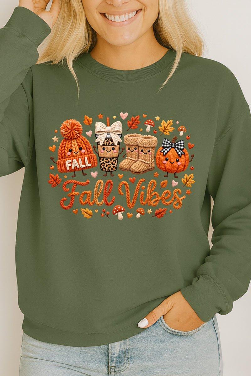 Faux Knit Cozy Fall Vibes Heavy Cotton Long Sleeve Adult T-Shirt - Wholesale Accessory Market