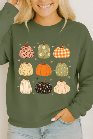 Patchwork Pumpkin Parade Heavy Cotton Long Sleeve Adult T-Shirt - Wholesale Accessory Market