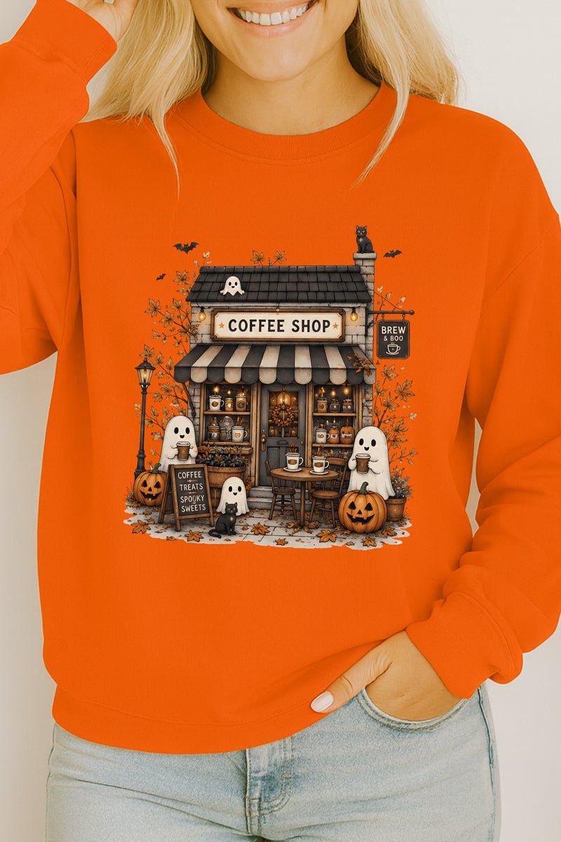 Brew & Boo Coffee Shop Heavy Cotton Long Sleeve Adult T-Shirt - Wholesale Accessory Market