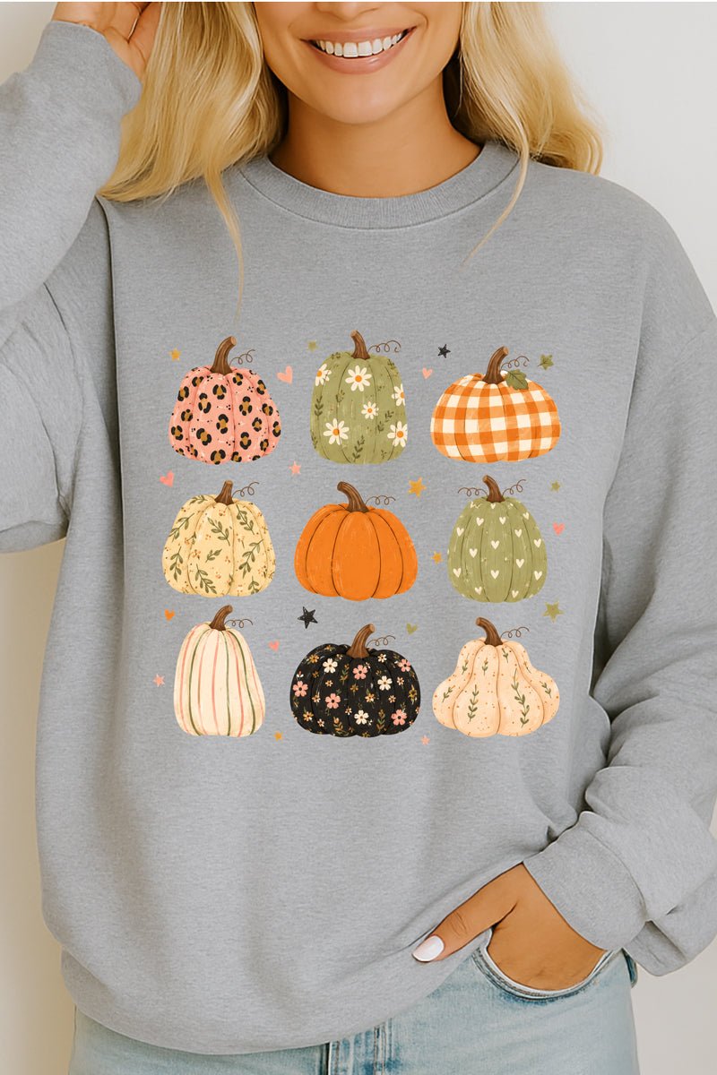 Patchwork Pumpkin Parade Heavy Cotton Long Sleeve Adult T-Shirt - Wholesale Accessory Market