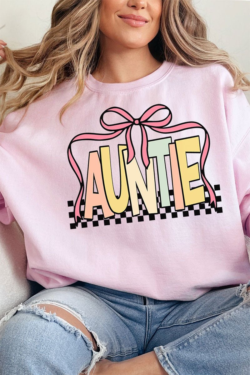 Checkered Bow Auntie Unisex NuBlend Crew Sweatshirt - Wholesale Accessory Market