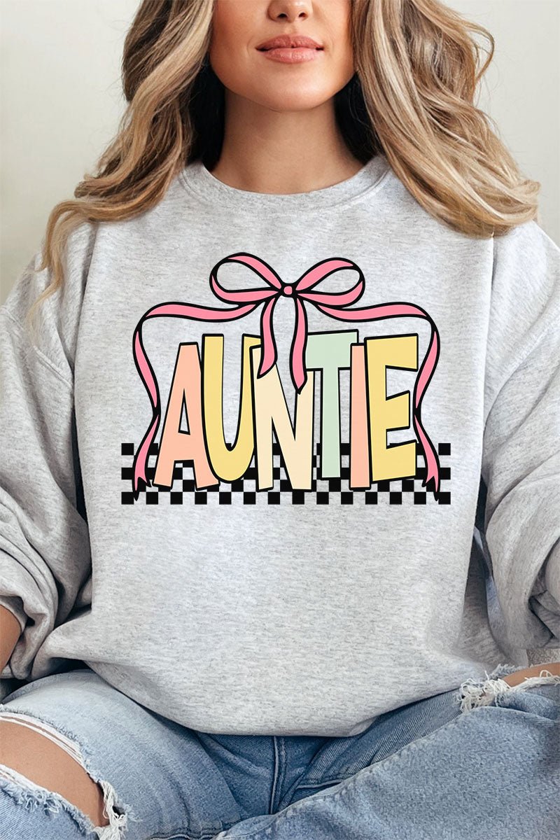 Checkered Bow Auntie Unisex NuBlend Crew Sweatshirt - Wholesale Accessory Market