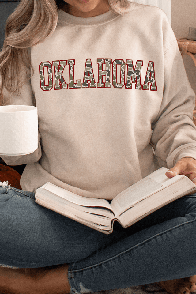 Crimson Oklahoma Camo Unisex NuBlend Crew Sweatshirt - Wholesale Accessory Market