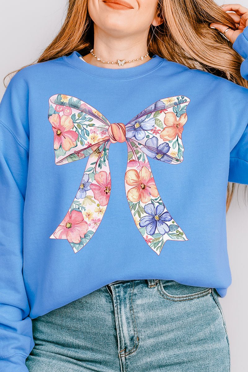 Cutesy Floral Bow Unisex NuBlend Crew Sweatshirt - Wholesale Accessory Market