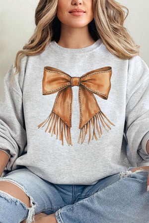 Faux Leather Fringe Bow Unisex NuBlend Crew Sweatshirt - Wholesale Accessory Market