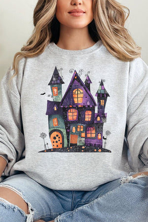 Faux Patchwork Haunted House Unisex NuBlend Crew Sweatshirt - Wholesale Accessory Market