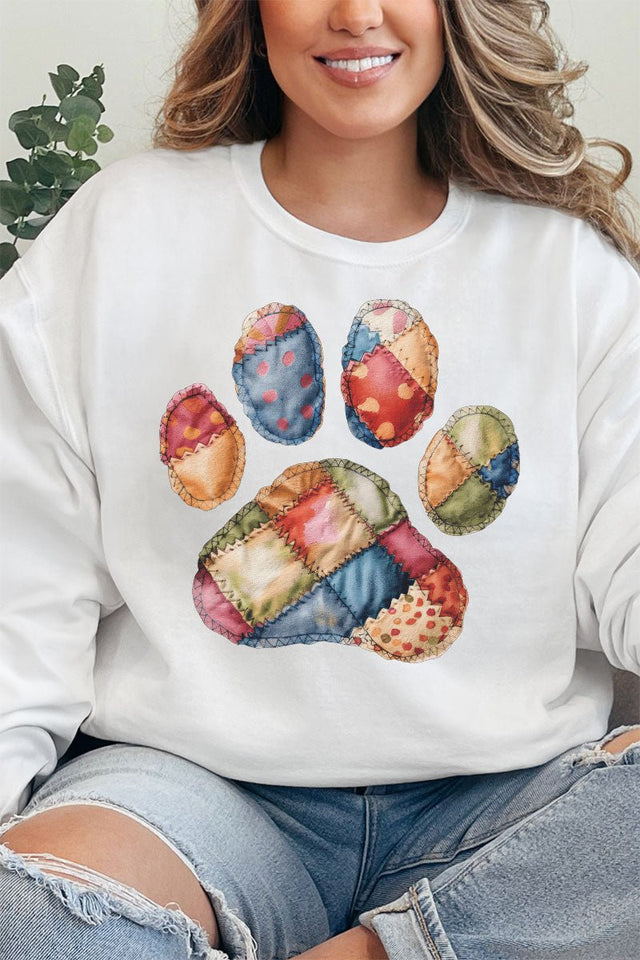 Faux Patchwork Paw Unisex NuBlend Crew Sweatshirt - Wholesale Accessory Market
