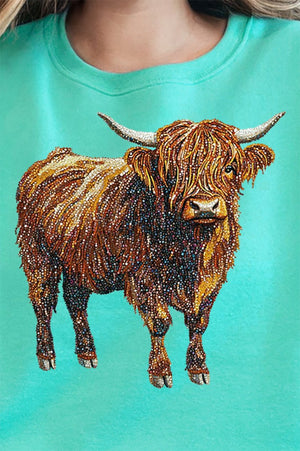 Faux Rhinestone Highland Cow Unisex NuBlend Crew Sweatshirt - Wholesale Accessory Market