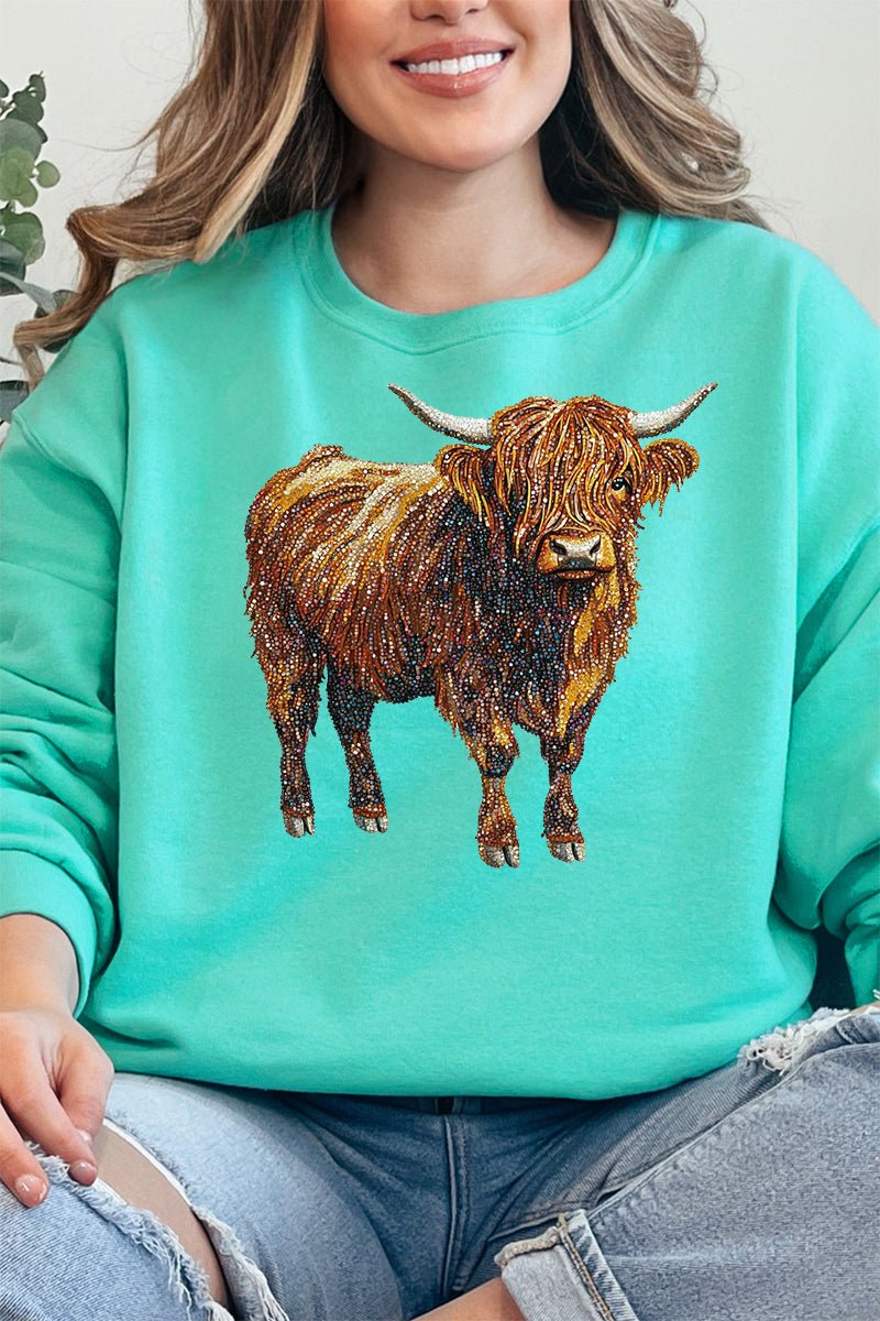 Faux Rhinestone Highland Cow Unisex NuBlend Crew Sweatshirt - Wholesale Accessory Market