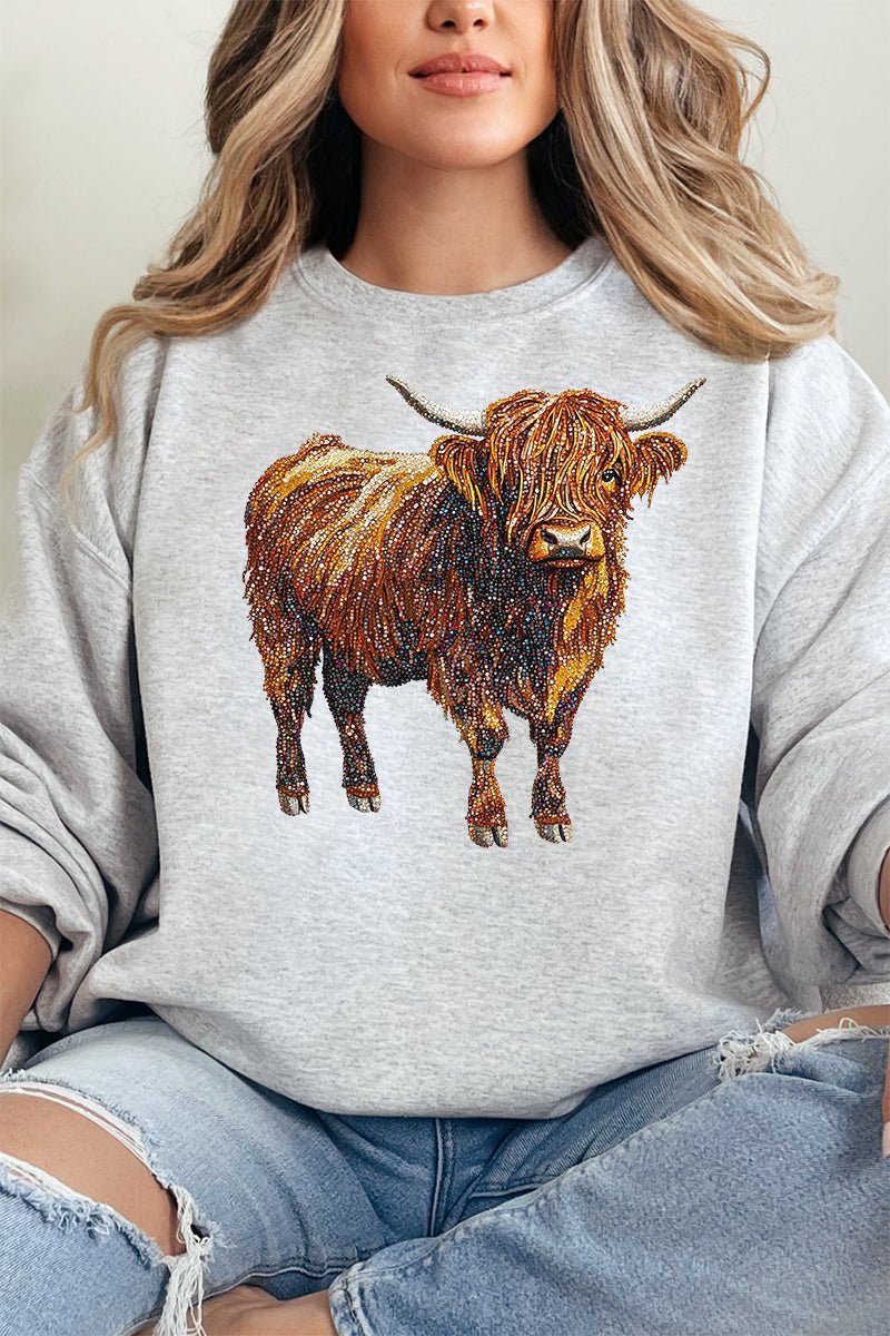Faux Rhinestone Highland Cow Unisex NuBlend Crew Sweatshirt - Wholesale Accessory Market