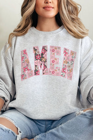 Floral Faux Embroidery Amen Unisex NuBlend Crew Sweatshirt - Wholesale Accessory Market