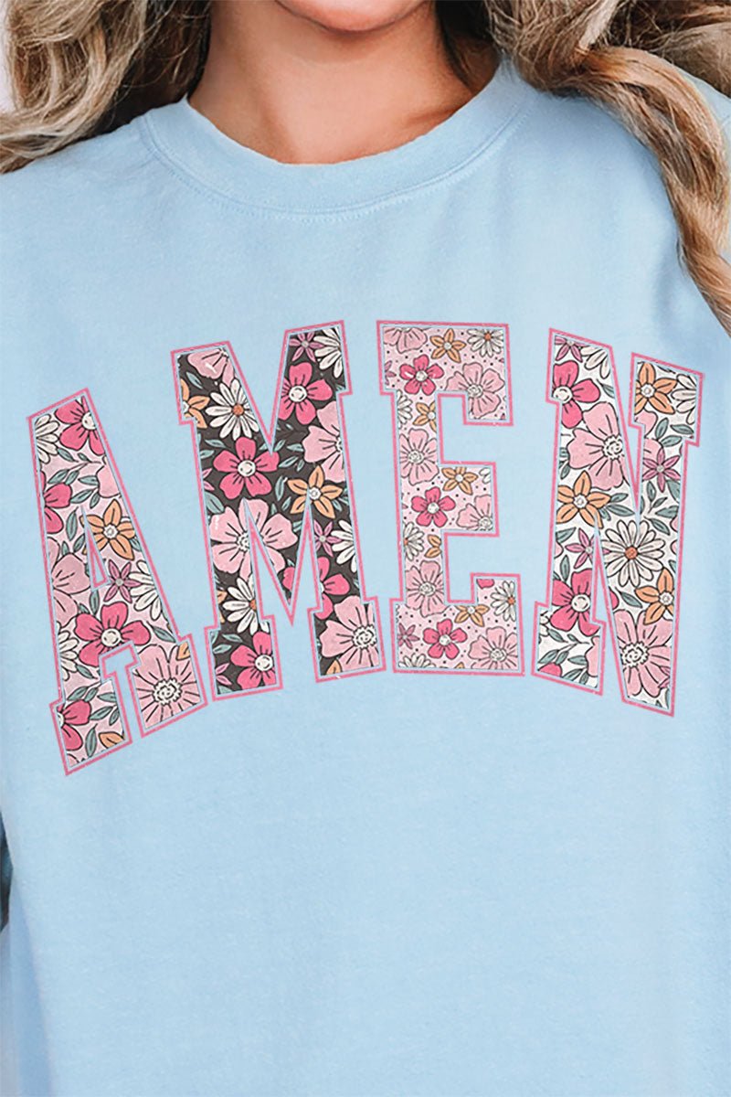 Floral Faux Embroidery Amen Unisex NuBlend Crew Sweatshirt - Wholesale Accessory Market