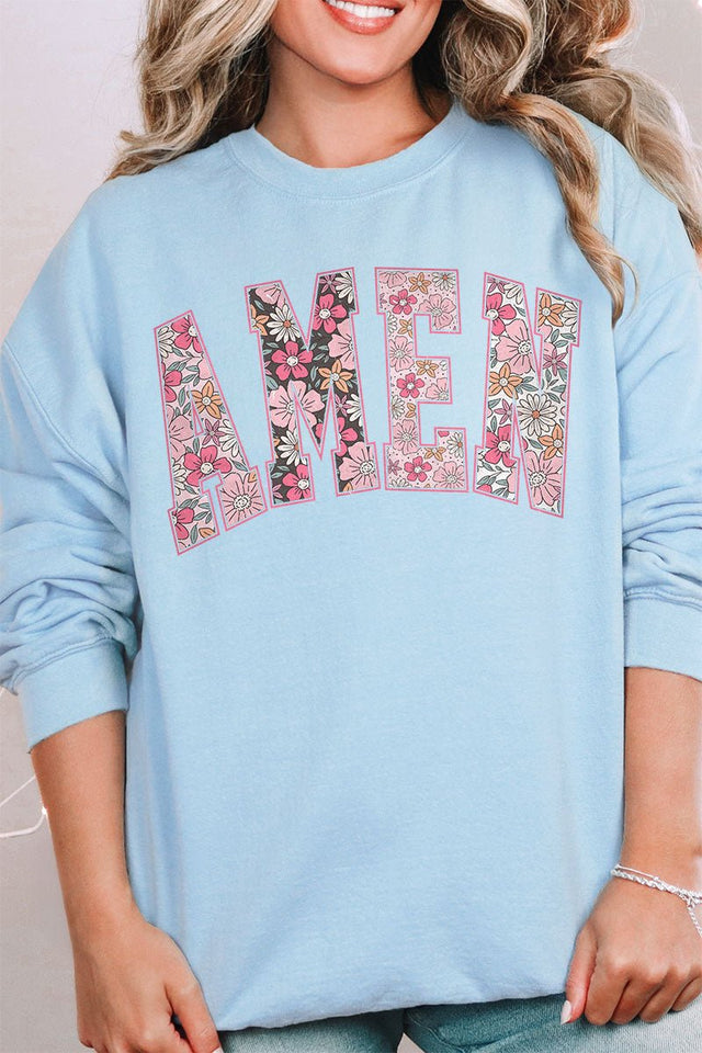 Floral Faux Embroidery Amen Unisex NuBlend Crew Sweatshirt - Wholesale Accessory Market