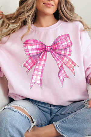 Hot Pink Gingham Bow Unisex NuBlend Crew Sweatshirt - Wholesale Accessory Market