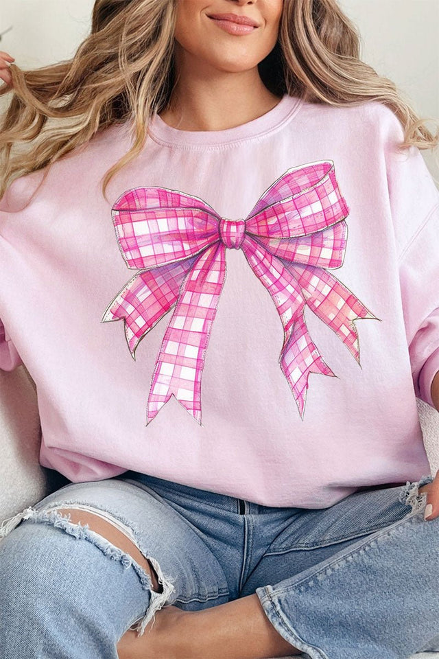 Hot Pink Gingham Bow Unisex NuBlend Crew Sweatshirt - Wholesale Accessory Market