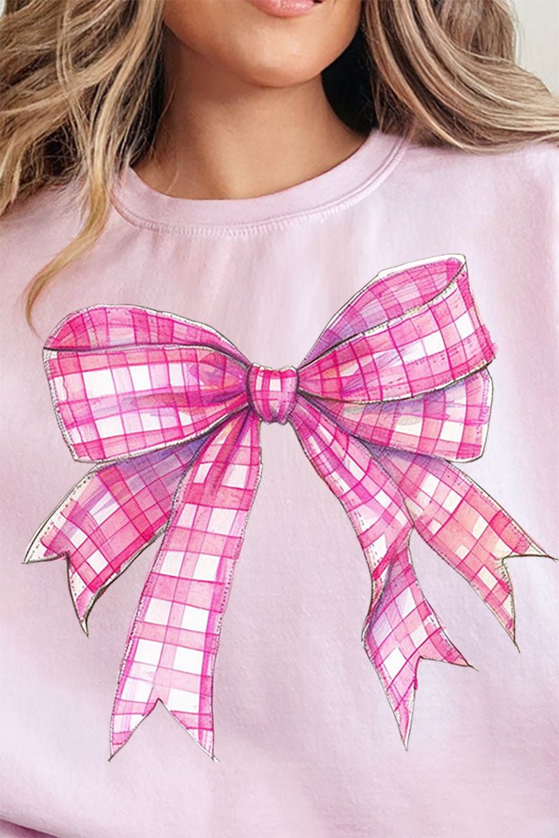 Hot Pink Gingham Bow Unisex NuBlend Crew Sweatshirt - Wholesale Accessory Market