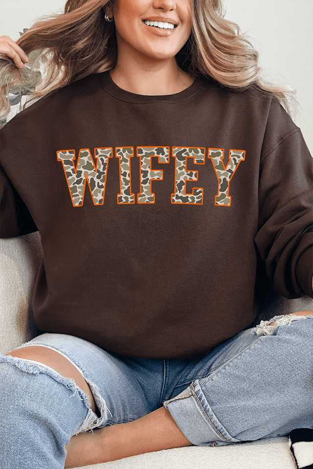 Orange Wifey Camo Unisex NuBlend Crew Sweatshirt - Wholesale Accessory Market