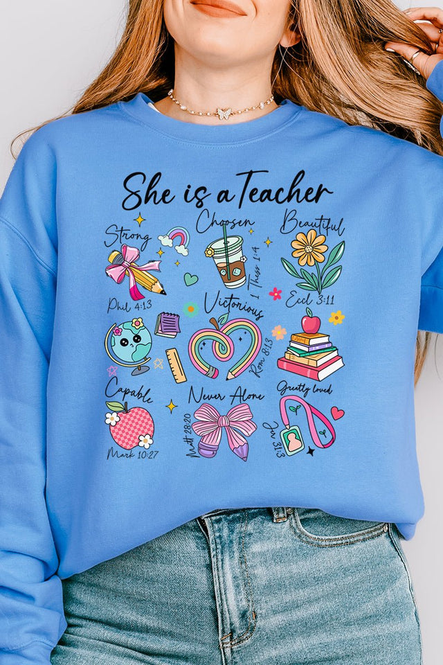 She Is A Teacher Unisex NuBlend Crew Sweatshirt - Wholesale Accessory Market