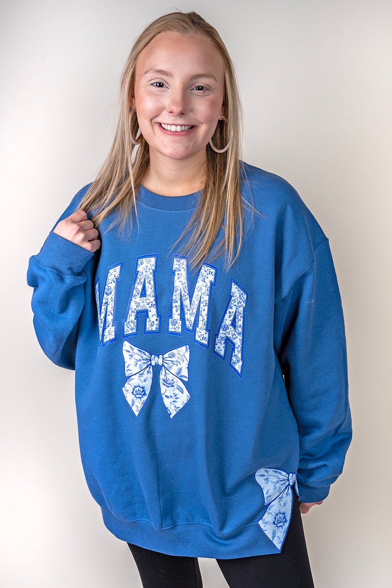 Side Bows Arched Mama Blue Chinoiserie Unisex NuBlend Crew Sweatshirt - Wholesale Accessory Market