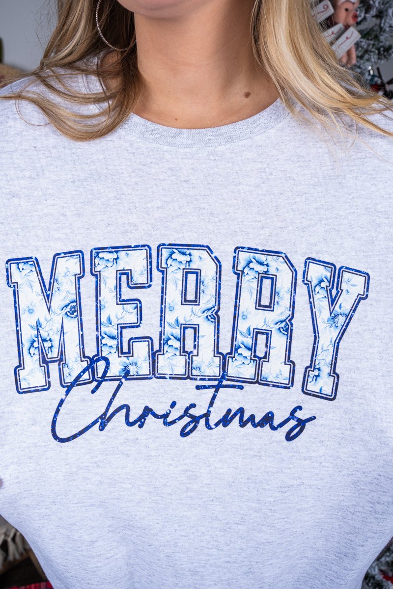 Side Bows Chinoiserie Blue Merry Christmas Unisex NuBlend Crew Sweatshirt - Wholesale Accessory Market