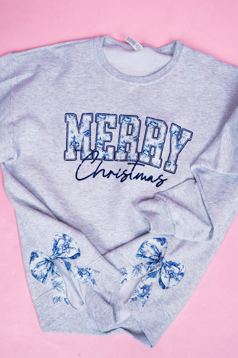 Side Bows Chinoiserie Blue Merry Christmas Unisex NuBlend Crew Sweatshirt - Wholesale Accessory Market