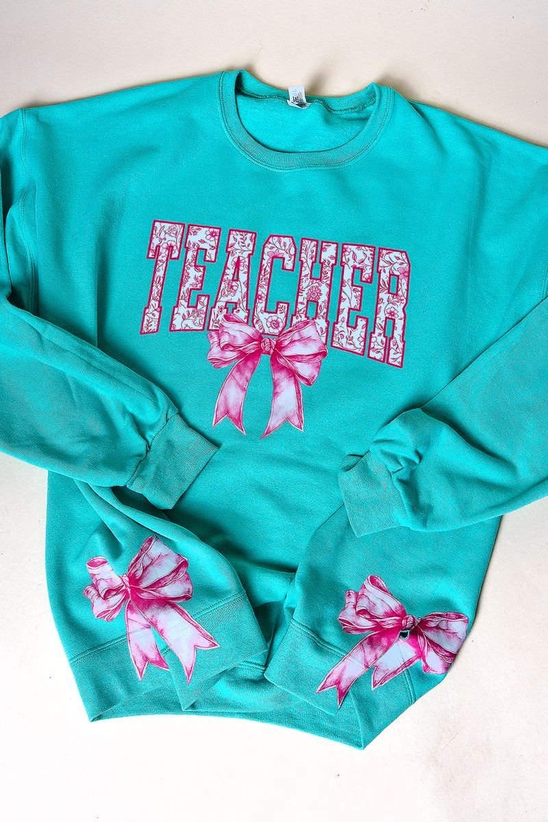 Side Bows Pink Chinoiserie Teacher Unisex NuBlend Crew Sweatshirt - Wholesale Accessory Market