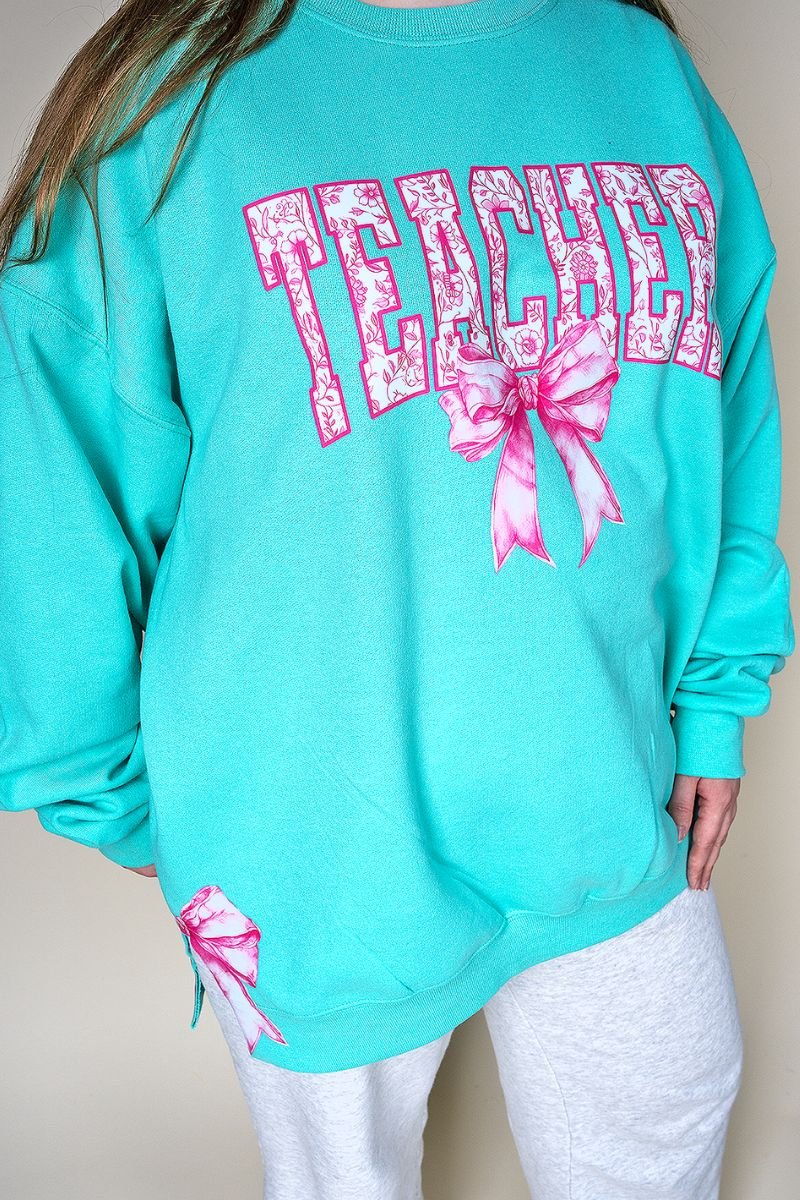 Side Bows Pink Chinoiserie Teacher Unisex NuBlend Crew Sweatshirt - Wholesale Accessory Market