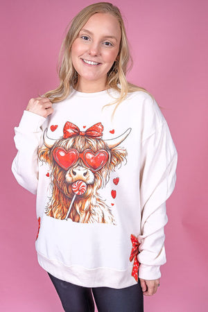 Side Bows Sucker For Love Highland Cow Unisex NuBlend Crew Sweatshirt - Wholesale Accessory Market