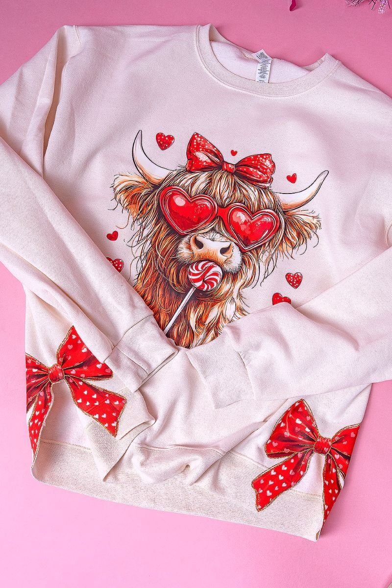 Side Bows Sucker For Love Highland Cow Unisex NuBlend Crew Sweatshirt - Wholesale Accessory Market