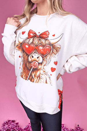 Side Bows Sucker For Love Highland Cow Unisex NuBlend Crew Sweatshirt - Wholesale Accessory Market