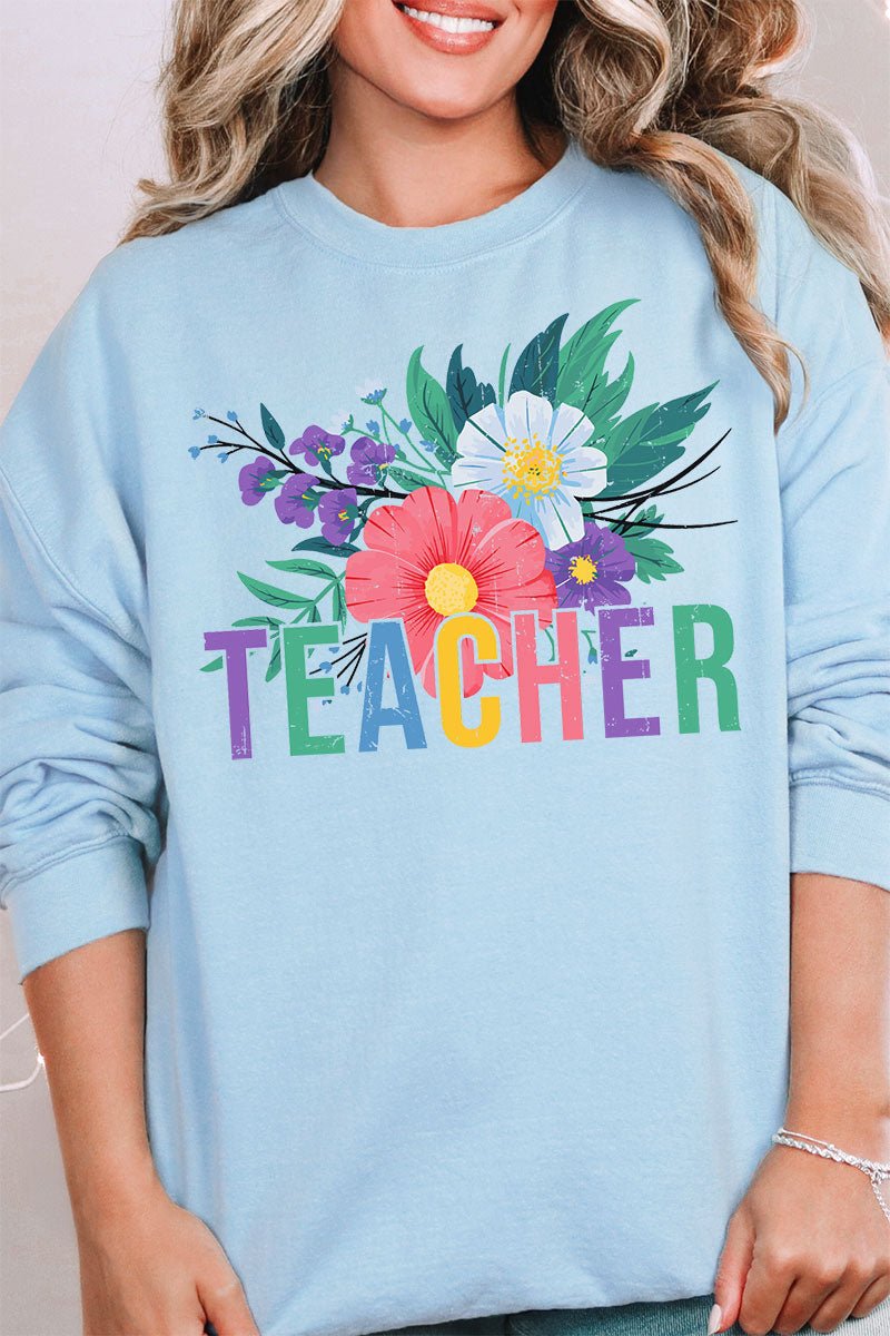 Vibrant Floral Teacher Unisex NuBlend Crew Sweatshirt - Wholesale Accessory Market