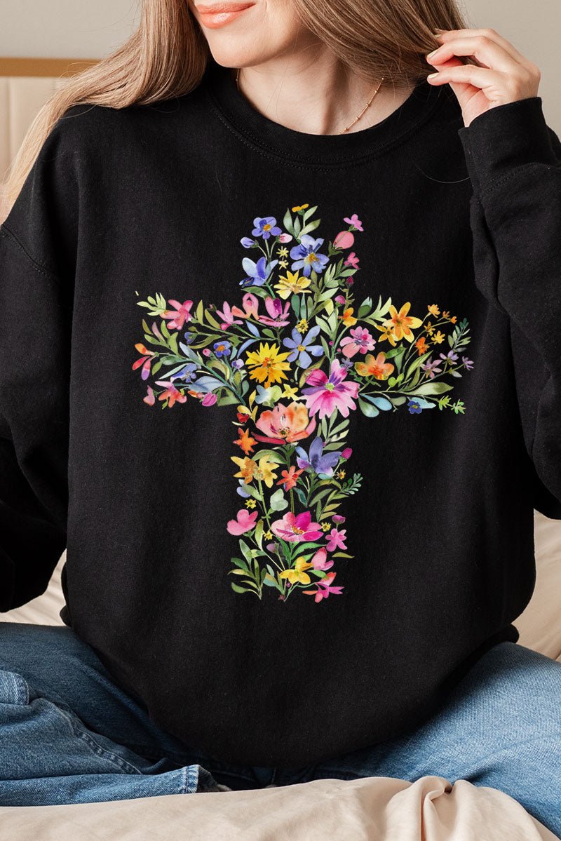 Watercolor Floral Cross Unisex NuBlend Crew Sweatshirt - Wholesale Accessory Market