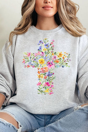 Watercolor Floral Cross Unisex NuBlend Crew Sweatshirt - Wholesale Accessory Market
