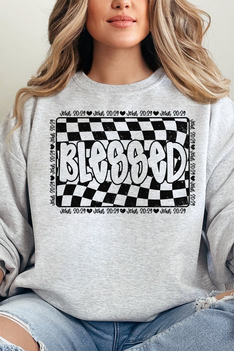 Wavy Checkered Blessed Unisex NuBlend Crew Sweatshirt - Wholesale Accessory Market