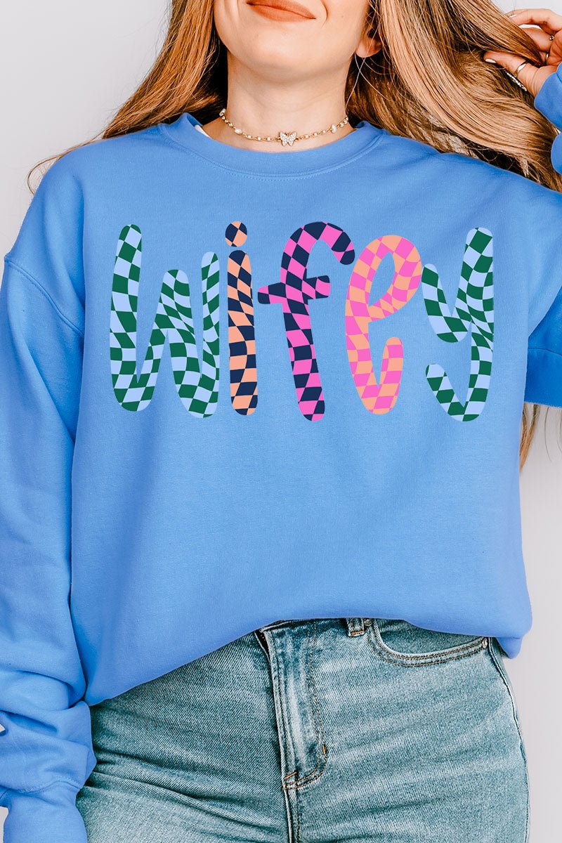 Wavy Checkered Wifey Unisex NuBlend Crew Sweatshirt - Wholesale Accessory Market