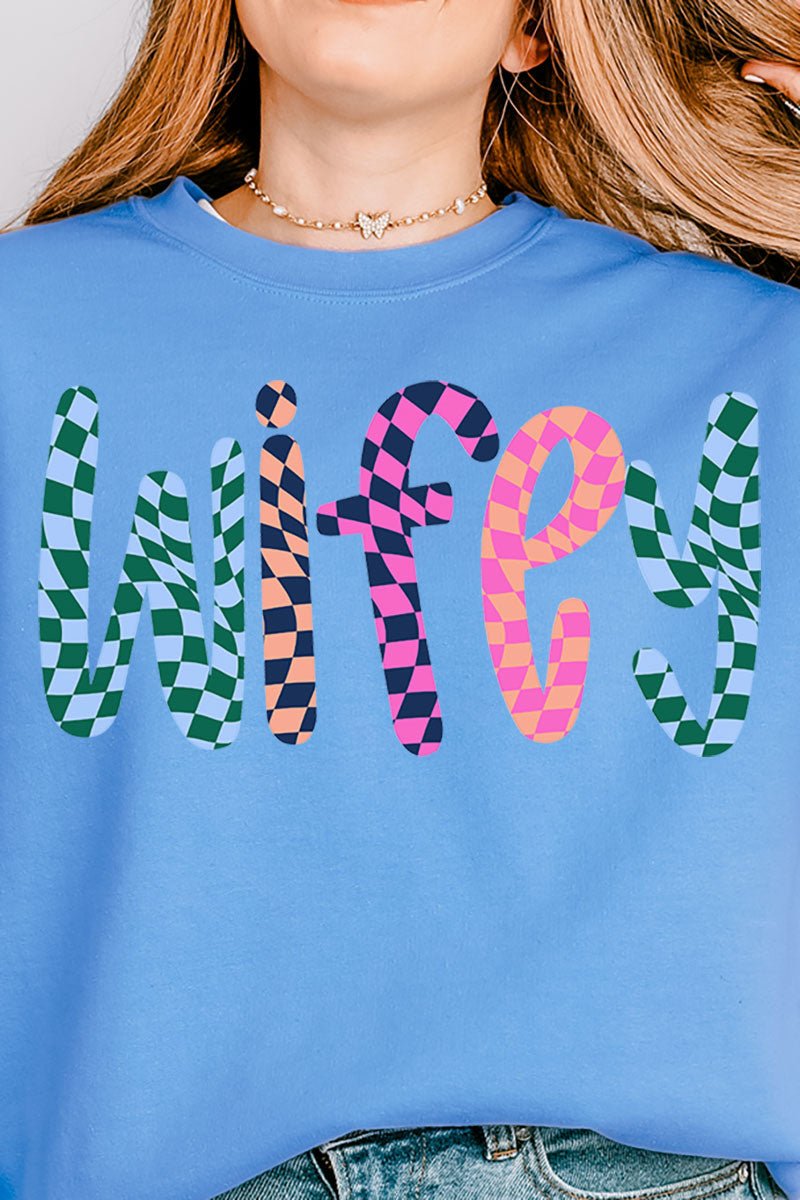 Wavy Checkered Wifey Unisex NuBlend Crew Sweatshirt - Wholesale Accessory Market