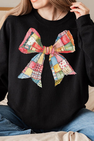 Faux Patchwork Quilt Stripe Bow Unisex NuBlend Crew Sweatshirt - Wholesale Accessory Market