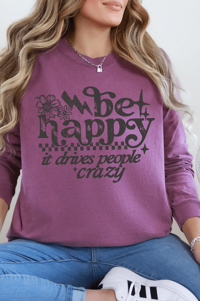 Black Be Happy Comfort Colors Heavyweight Long T-Shirt - Wholesale Accessory Market