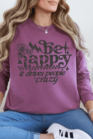 Black Be Happy Comfort Colors Heavyweight Long T-Shirt - Wholesale Accessory Market