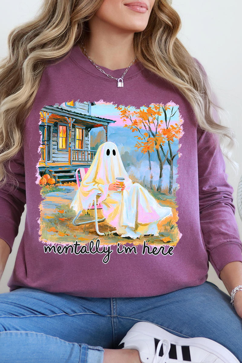 Ghost Mentally I'm Here Comfort Colors Heavyweight Long T-Shirt - Wholesale Accessory Market