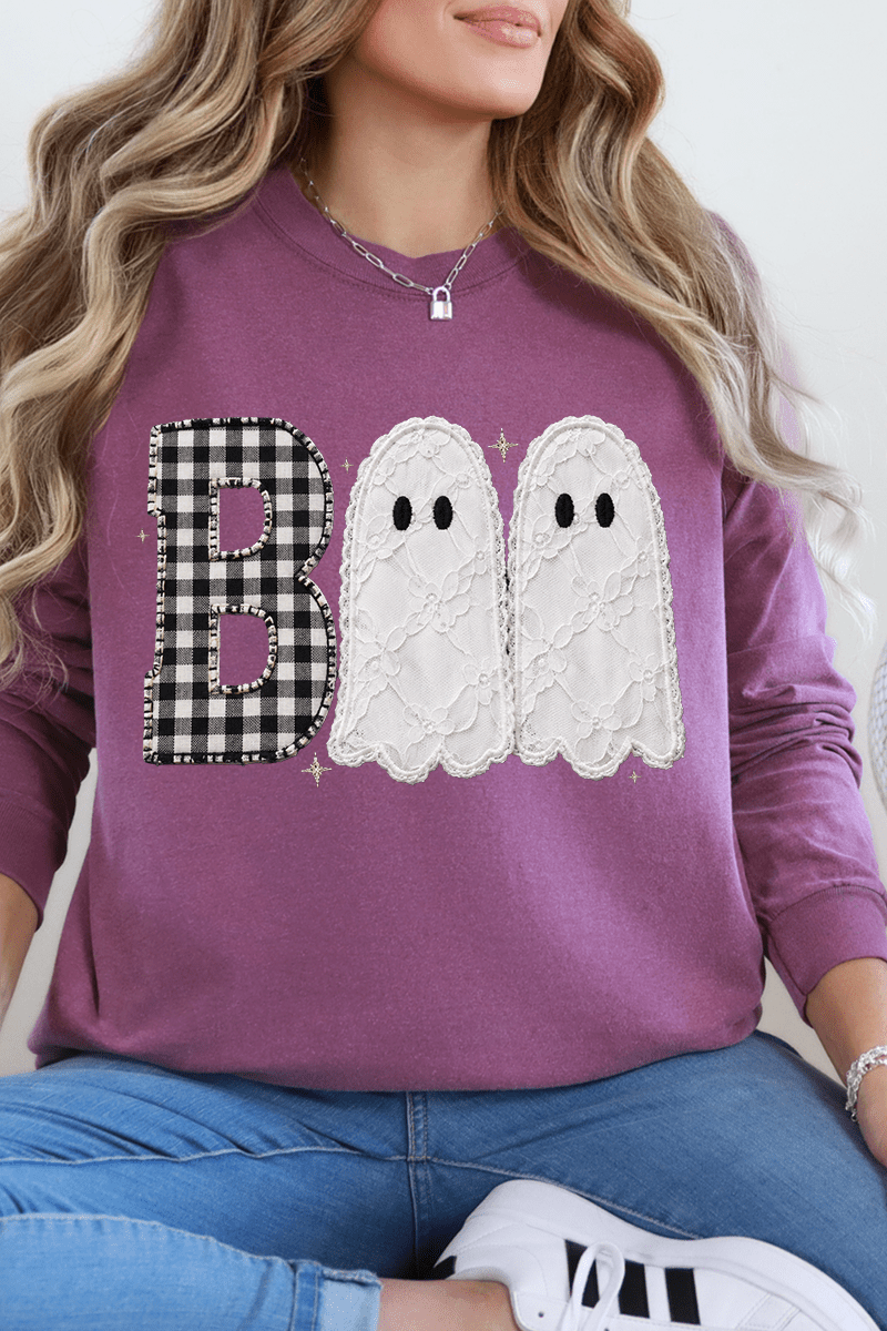 Gingham & Lace Boo Comfort Colors Heavyweight Long T-Shirt - Wholesale Accessory Market