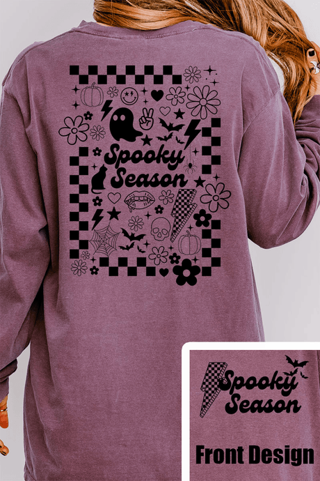 Retro Spooky Season Front & Back Design Comfort Colors Heavyweight Long T-Shirt - Wholesale Accessory Market