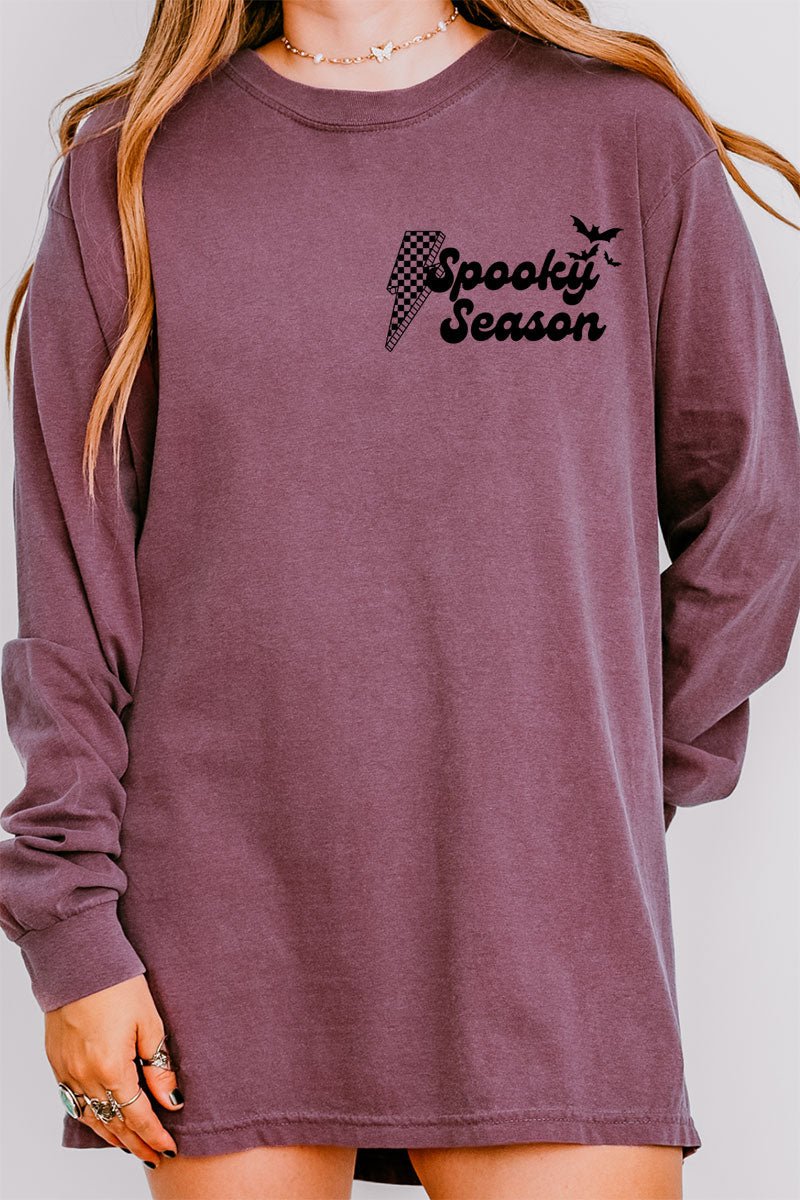 Retro Spooky Season Front & Back Design Comfort Colors Heavyweight Long T-Shirt - Wholesale Accessory Market