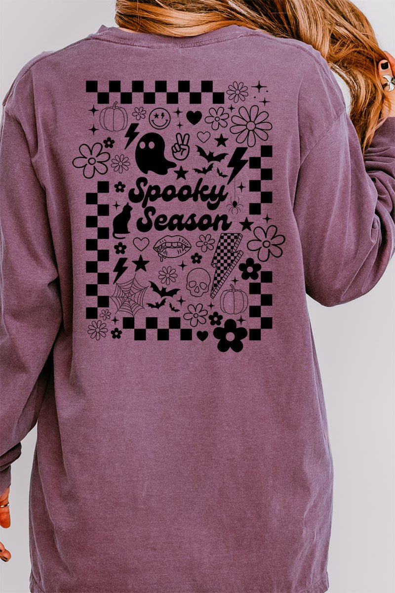 Retro Spooky Season Front & Back Design Comfort Colors Heavyweight Long T-Shirt - Wholesale Accessory Market