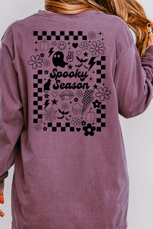 Retro Spooky Season Front & Back Design Comfort Colors Heavyweight Long T-Shirt - Wholesale Accessory Market
