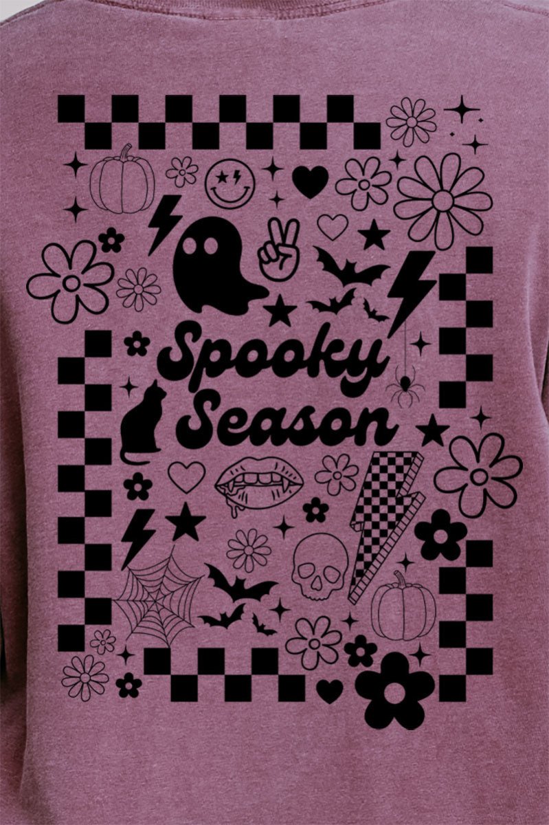 Retro Spooky Season Front & Back Design Comfort Colors Heavyweight Long T-Shirt - Wholesale Accessory Market