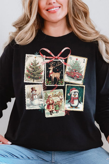 Christmas Vintage Stamps Heavyweight Long Sleeve T-Shirt - Wholesale Accessory Market